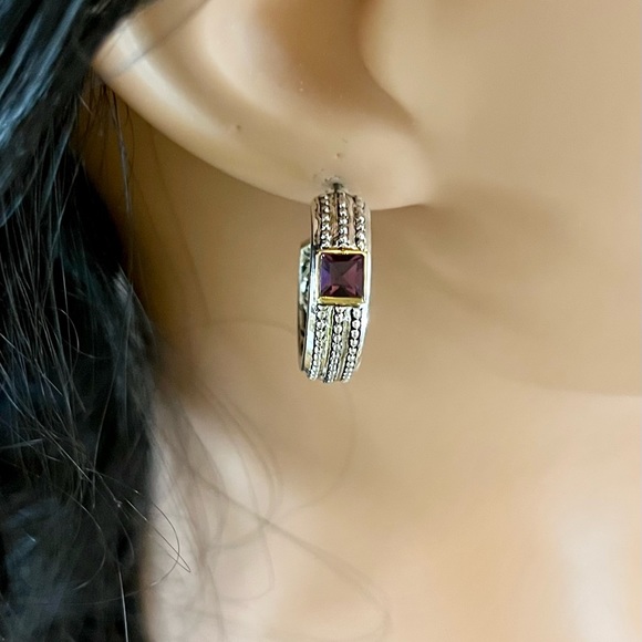 Pierced earrings, silver tone with purple -jewelry - Picture 3 of 14